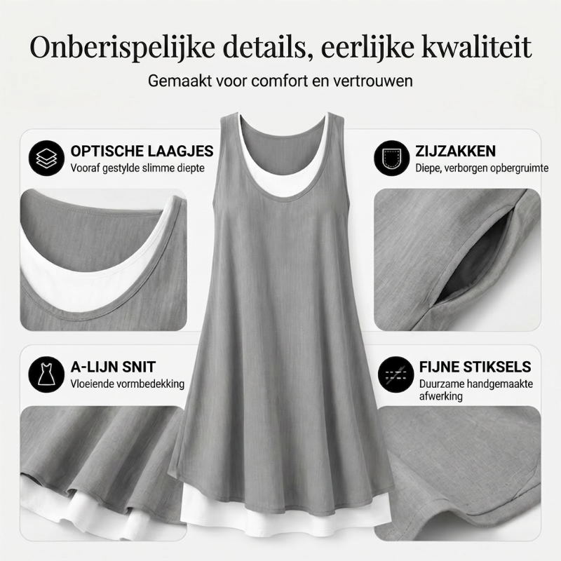 Luchtige Mouwloze Jurk met Tweedelige Look