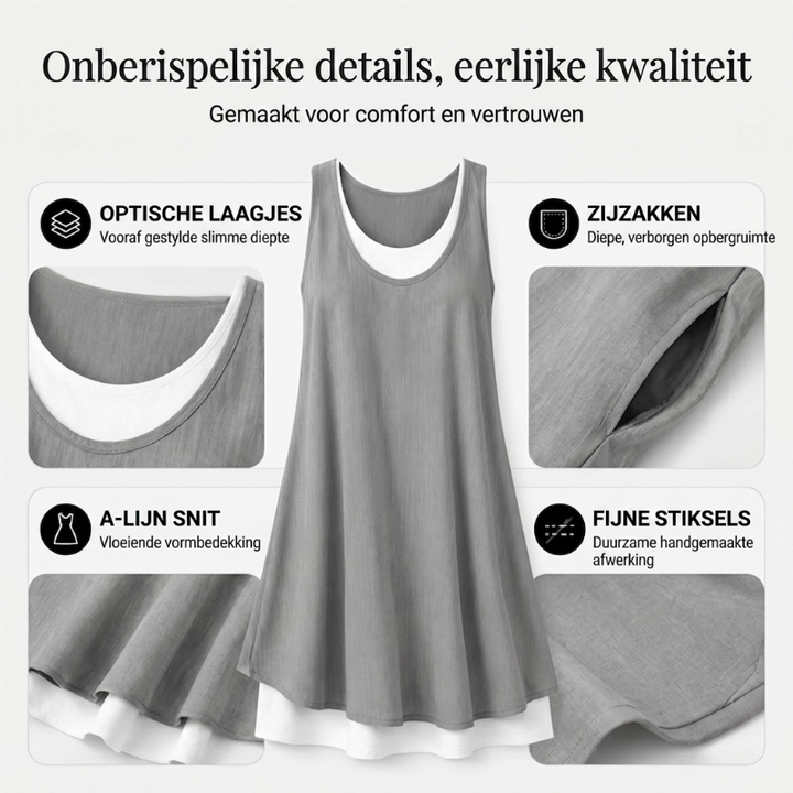 Luchtige Mouwloze Jurk met Tweedelige Look