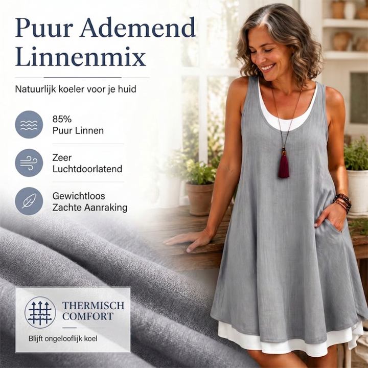 Luchtige Mouwloze Jurk met Tweedelige Look
